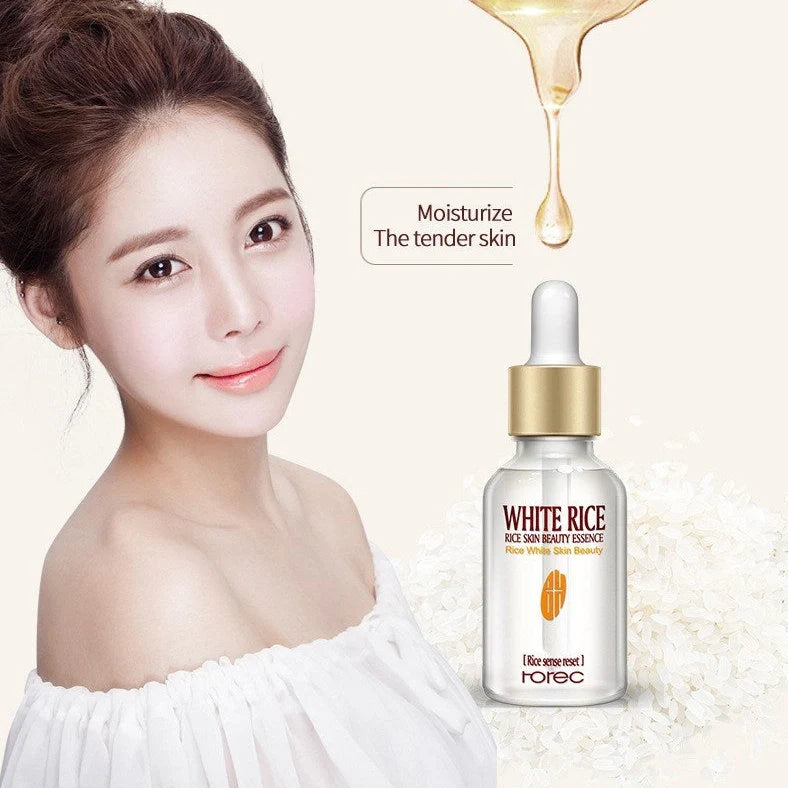 15ml bottle of White Rice Rejuvenating Moisturising Essence serum with white rice germ extract