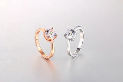 Close-up of a beautiful rose gold ring with sparkling zircon stones