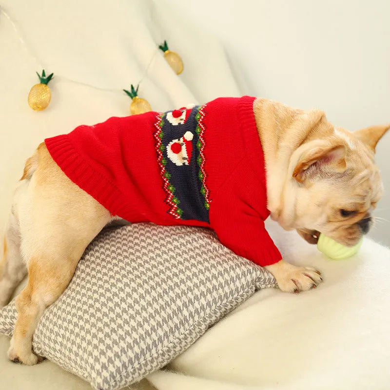 Christmas dog sweater in Santa Claus red polyester, casual pet jumper available in sizes S to XL