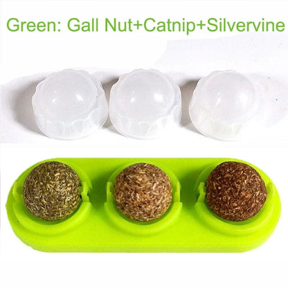 Self-adhesive rotated catnip lick ball for cats, natural play stimulation