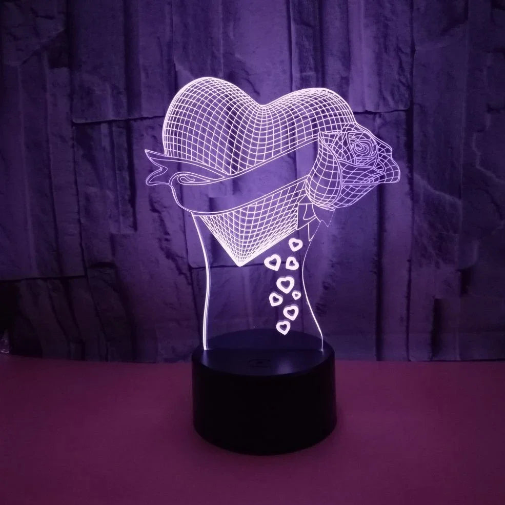 3D night light with acrylic panel and ABS base showing multi-colour illumination options