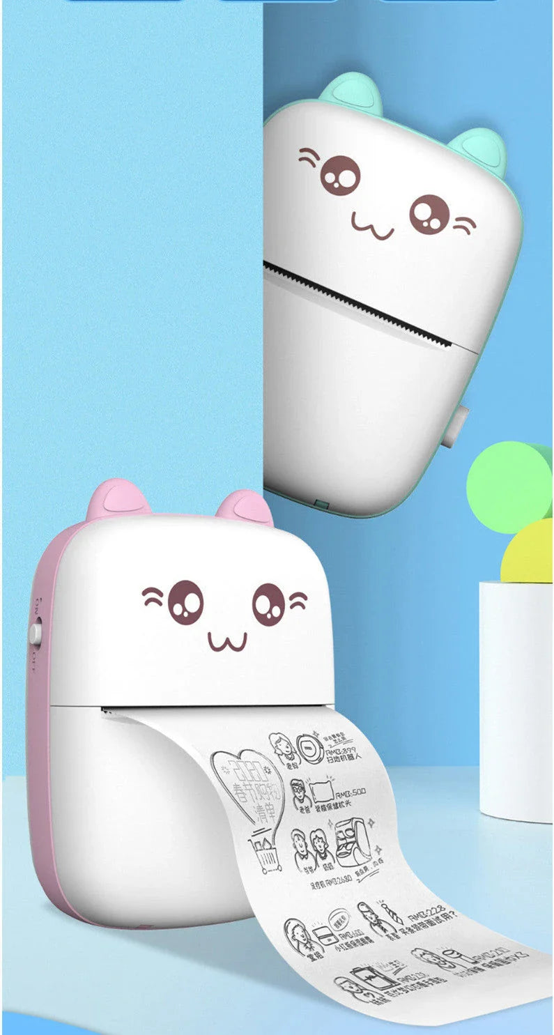 A compact, portable Bluetooth wireless photo printer for mobile devices, featuring high-quality thermal printing, rechargeable battery, and easy app connectivity.