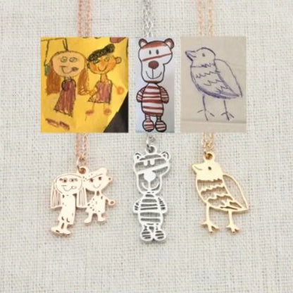 Custom children's artwork necklace with stainless steel chain and titanium steel pendant