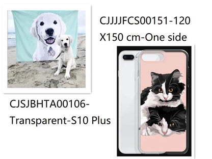Custom flannel photo blanket and matching transparent phone case with personalised design.