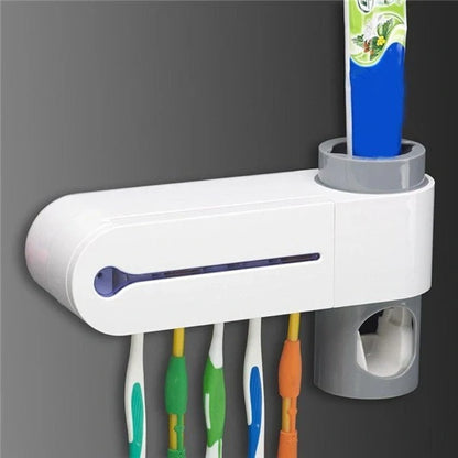 3-in-1 toothbrush holder with UV sterilizer and toothpaste dispenser, wall-mounted design