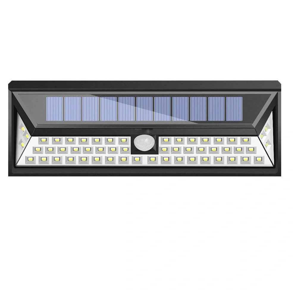 118 LED solar PIR motion sensor outdoor light in cold white, 295x105x50mm ABS build with 4400 mAh battery