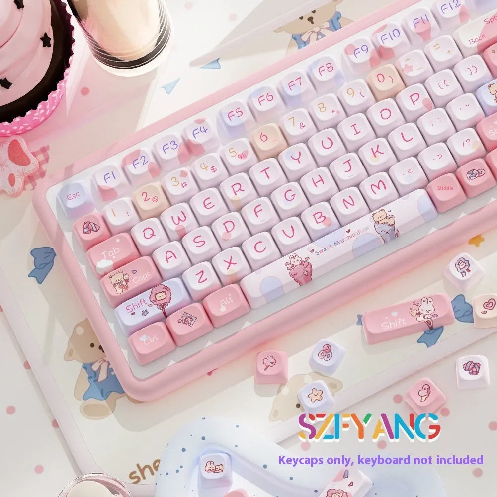 Sweet Cotton Candy gradient PBT keycap set for mechanical keyboards, showing pink to blue colour transition.
