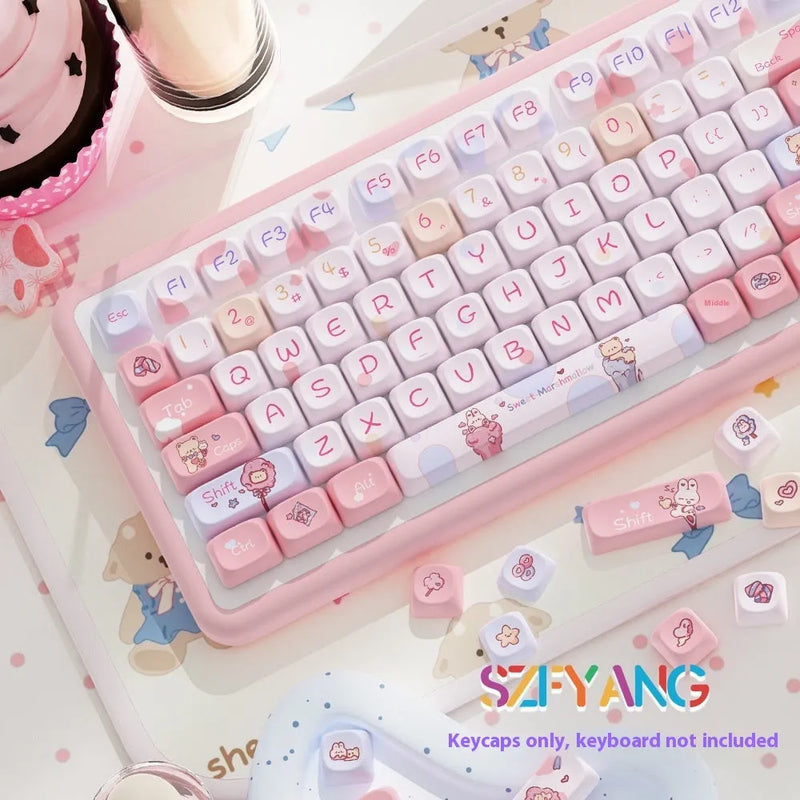 Sweet Cotton Candy PBT Keycap Set with 112 or 120 Keys for MX-style Mechanical Keyboards, Featuring XDA Profile and Vibrant Gradient Colours