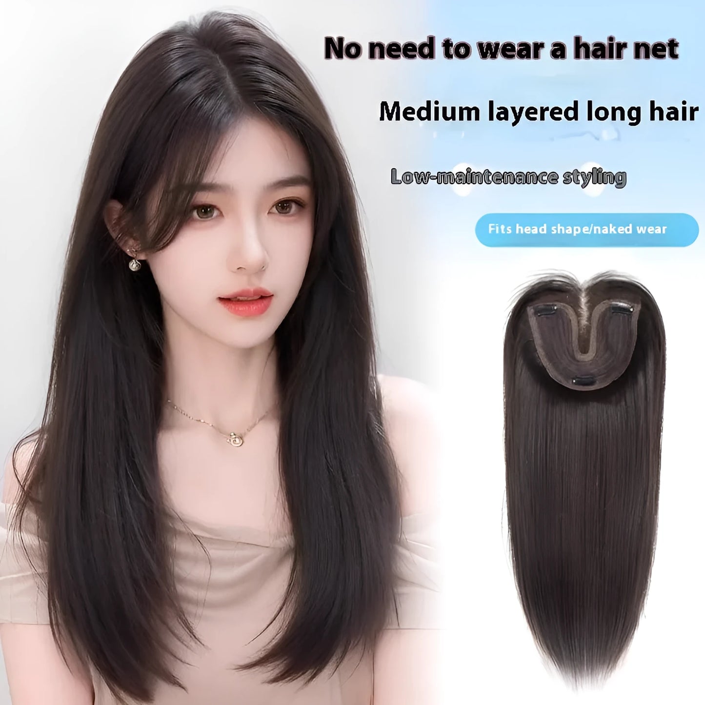 Brown black women's full-head wig with Chinese character bangs, made from high temperature artificial fibre.