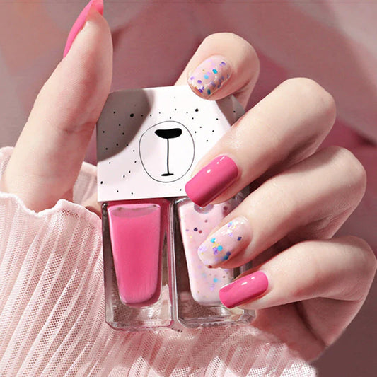 Dual-Tone Nail Polish Set with 10 vibrant shades, featuring long-lasting, quick-drying, and fade-resistant formula infused with nourishing calcium-based oil