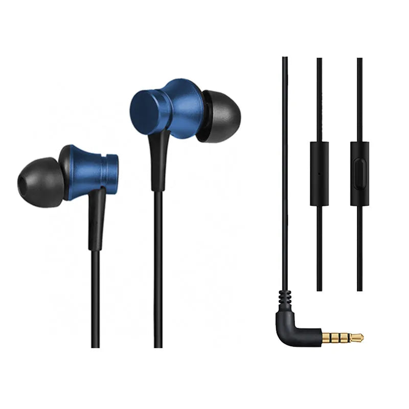 Piston in-ear headphones with 3.5mm plug in black, blue, and red colour options
