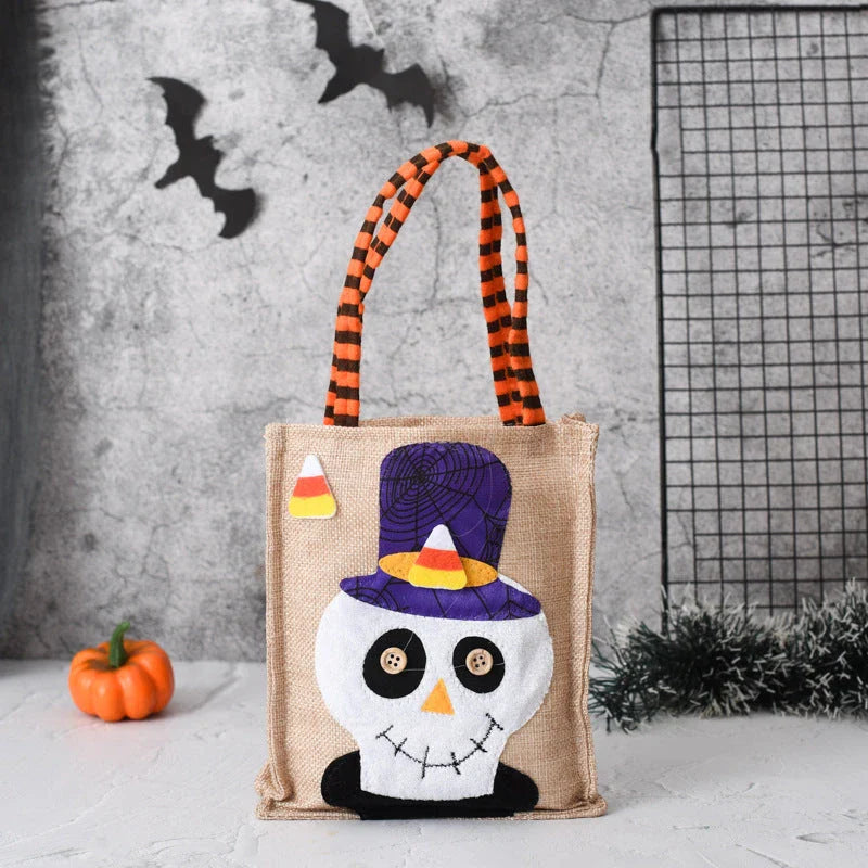 Charming Halloween tote bag made of high-quality fabric with cartoon designs, perfect for carrying candy, gifts, and other holiday essentials