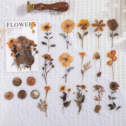 Fire Paint Creative dried flowers sticker package showing 8 modern art designs on 70mm PET sheets