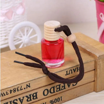 Glass bottle car air freshener hanging ornament with six scent options including lavender and lemon