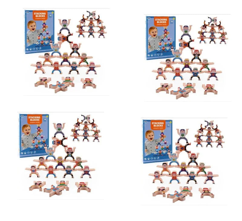 Colourful Cartoon Hercules building blocks with smiling figures and interactive stacking game