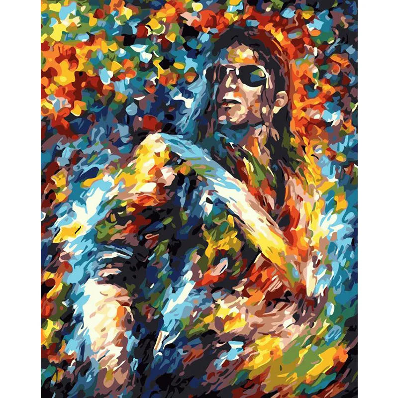 DIY digital painting kit showing 40x50cm canvas with body painting artwork, three brushes, and wall hooks