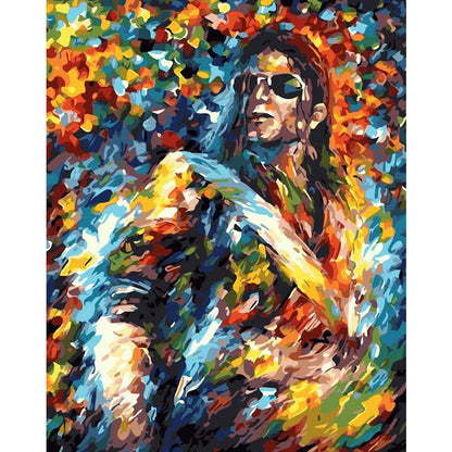 DIY digital painting kit showing 40x50cm canvas with body painting artwork, three brushes, and wall hooks