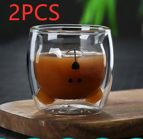 3D double-layer panda cup with skull design for wine, featuring inner Christmas tree pattern