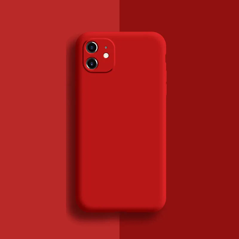 Silicone iPhone 11 Pro Max case in solid colour options including begonia, black and camellia red