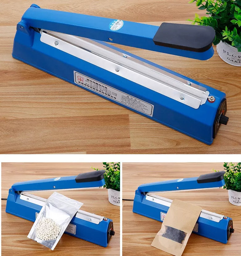 Blue heat sealing machine for plastic and paper bags with adjustable heating time