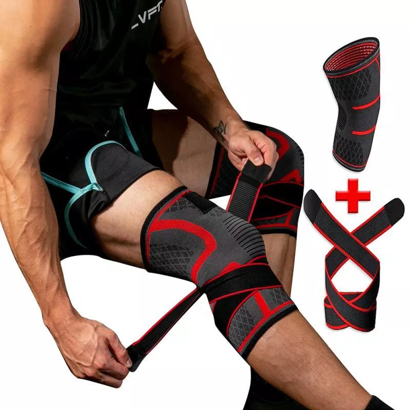 COOLFit outdoor sports compression knee pads in black grey, grey red, and grey blue