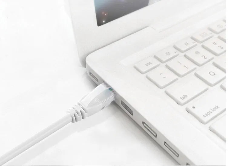 White Cat6 network cable with RJ-45 connectors and CCA conductors, available in lengths from 1M to 50M