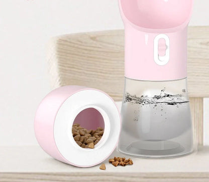 Traveling Out Portable Dog Water and Food Dispenser in pink, green, blue, and gray
