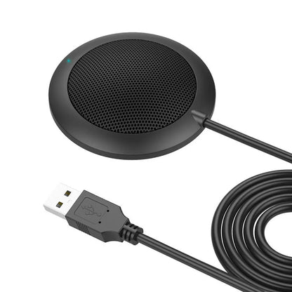 Black USB omnidirectional microphone with zinc alloy shell and metal mesh cover for desktop computers