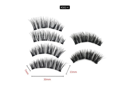 Four magnet false eyelashes in imported fibre with hand made construction and optional eyelash curler