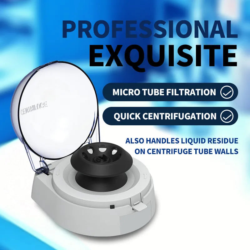 Mini laboratory centrifuge unit with compact 157x170x120mm dimensions and 7000 rpm rotation speed