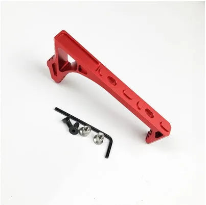 Metal hand stop accessory for Picatinny rail systems in black and red colour options