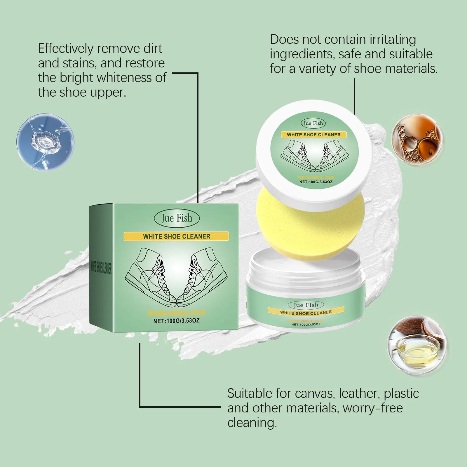 White disposable shoe cleaning cream kit showing 100g tube and sponge applicator