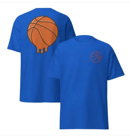Men's thin polyester mesh short-sleeved T-shirt on a hanger, showing ball-style pattern, available in multiple colours.