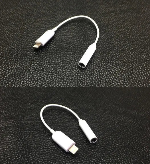 White Lightning to 3.5mm audio adapter cable for iPhone headphones.