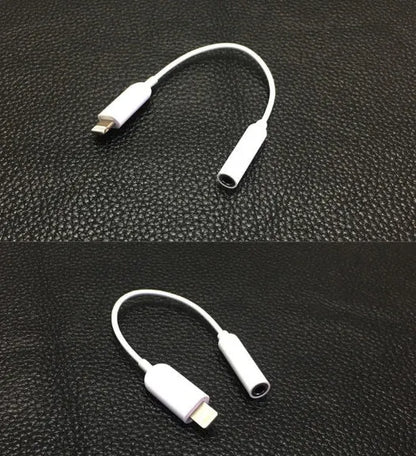 White Lightning to 3.5mm audio adapter cable for iPhone headphones.