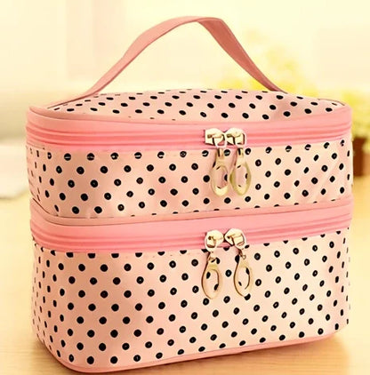 Double-layer cosmetic bag with multicoloured dots measuring 20.5cm length