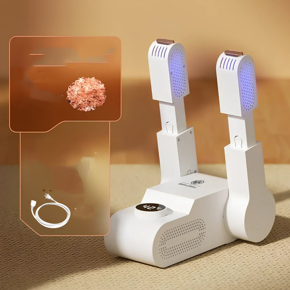Household shoe dryer with telescopic design showing UK plug and 1.3m cord for footwear drying