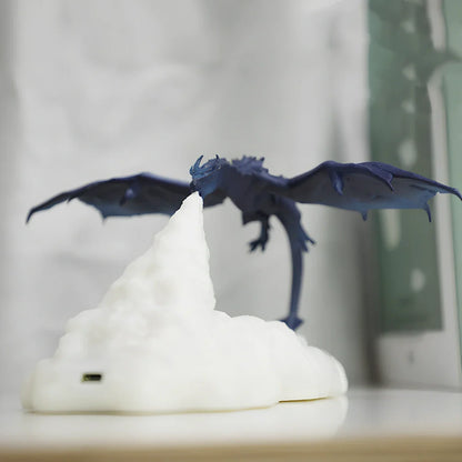 3D printed dragon LED night light with blue colour and fire illumination effect