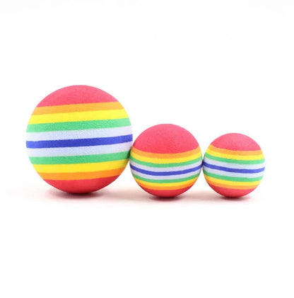42mm EVA foam cat ball toy in yellow, red, and light blue with soft golf ball shape