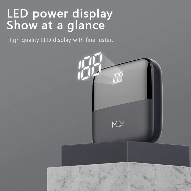 10000mAh Mini Power Bank in various colors with USB Type-C and Micro USB inputs