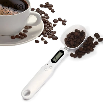 Black digital measuring spoon scale showing LCD display with weight reading