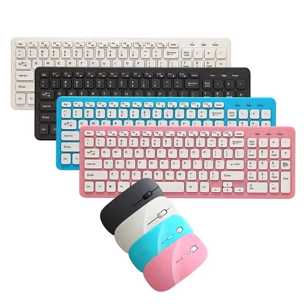 Wireless keyboard and mouse set in choice of colours with compact USB receiver