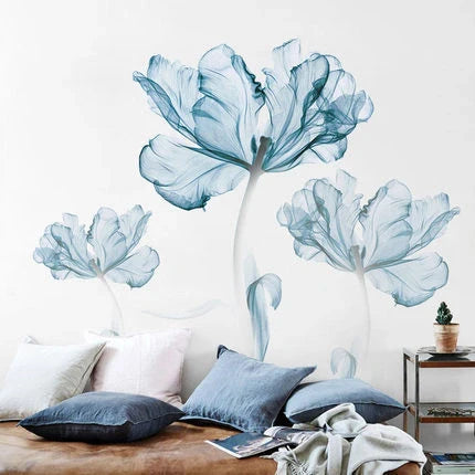 Nordic blue flower wall stickers for elegant home decor