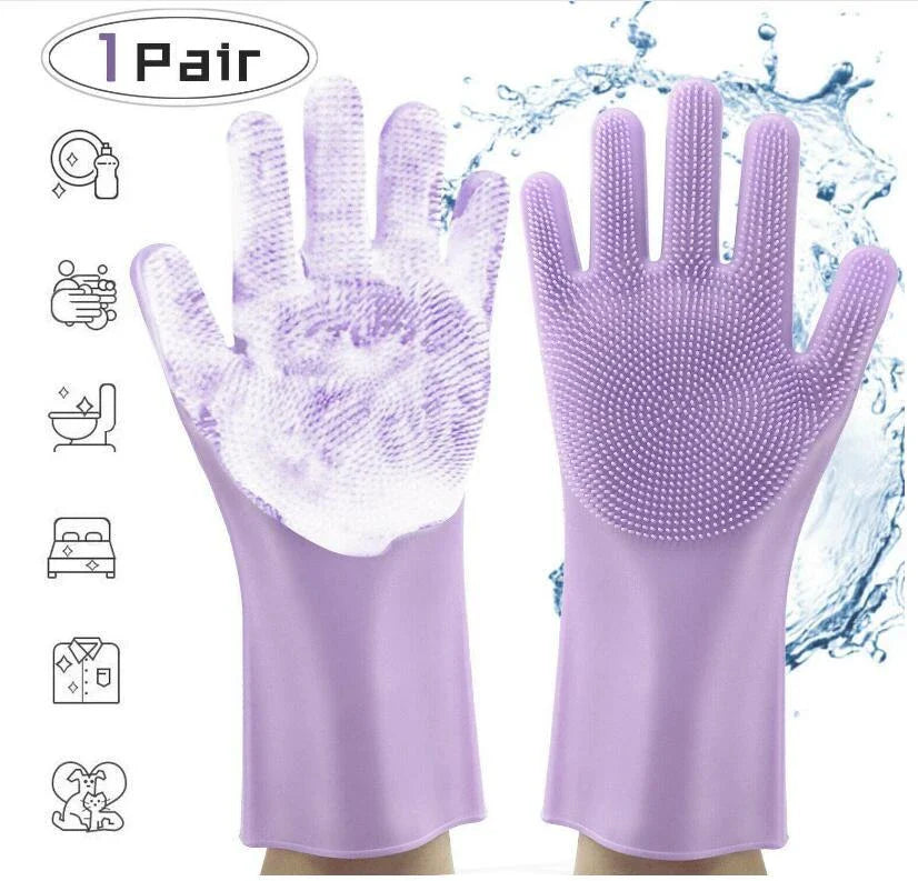 Silicone gloves with heat-resistant and non-slip design for versatile cleaning and cooking tasks
