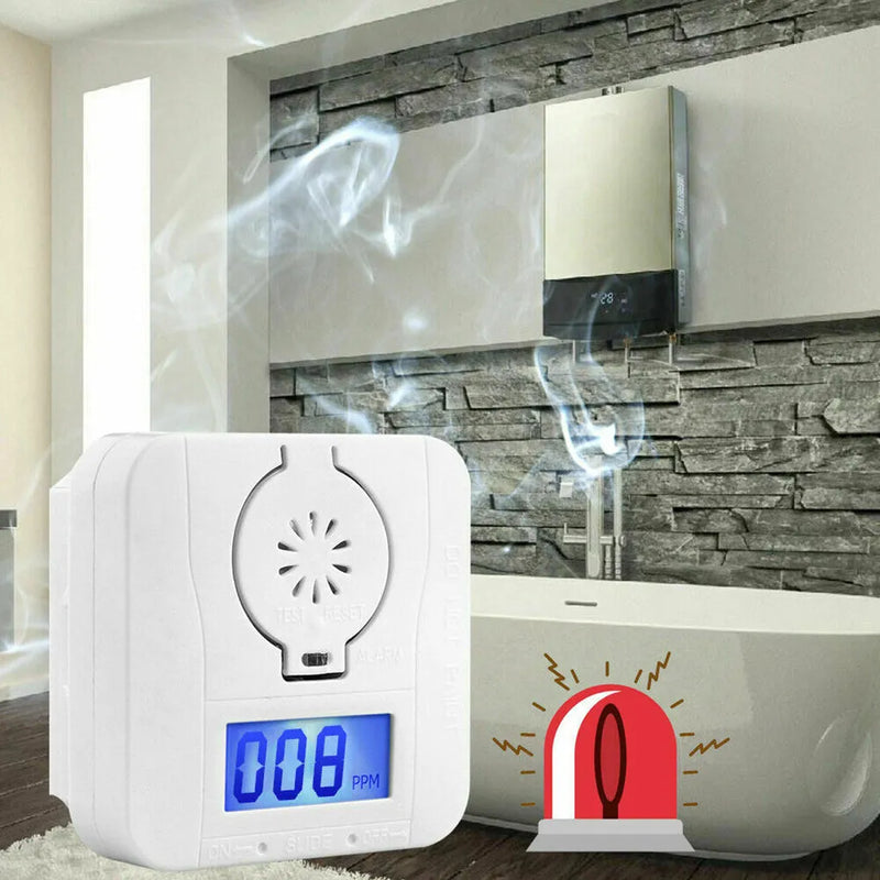 Carbon monoxide alarm with 1.5 metre detection distance, wireless communication and wall-mounted installation for kitchen, bathroom or living room in white