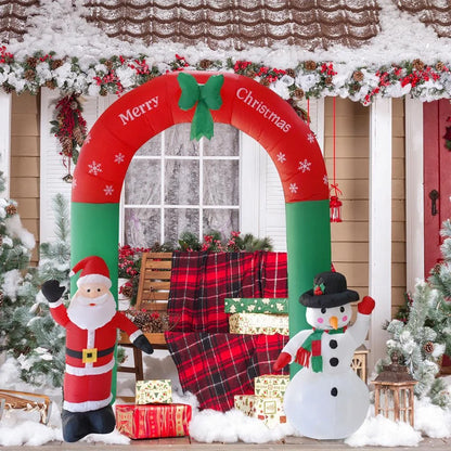 Giant inflatable Santa Claus and snowman Christmas archway with LED lights