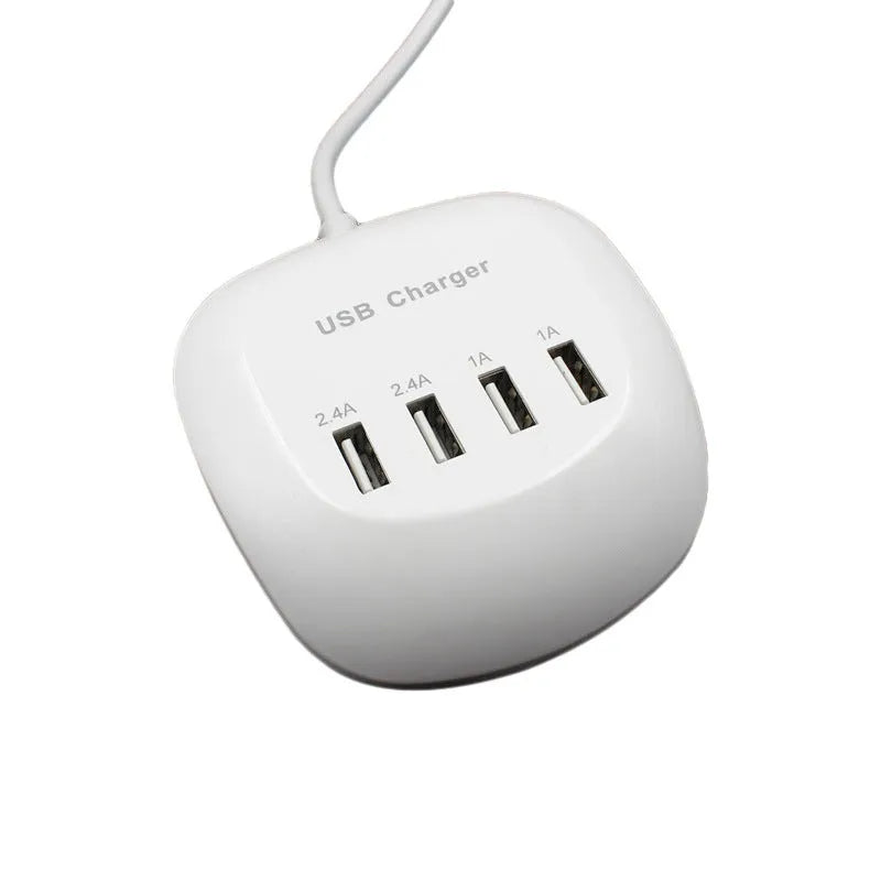 White dual port USB wall charger with either EU two-pin or US two-pin plug style