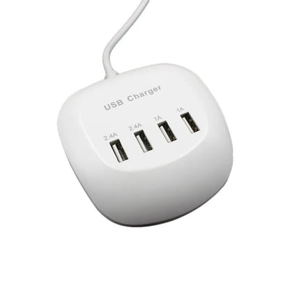 White dual port USB wall charger with either EU two-pin or US two-pin plug style