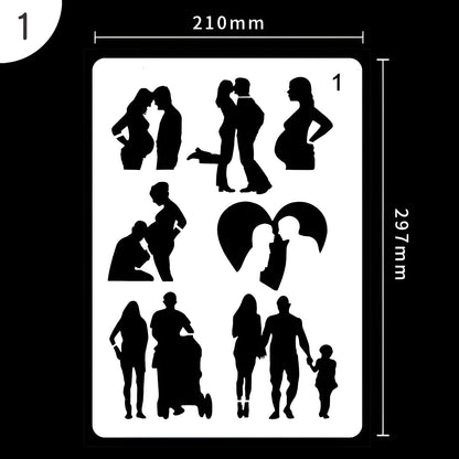 White plastic drawing stencil set with geometric cut-out patterns including hearts and stars
