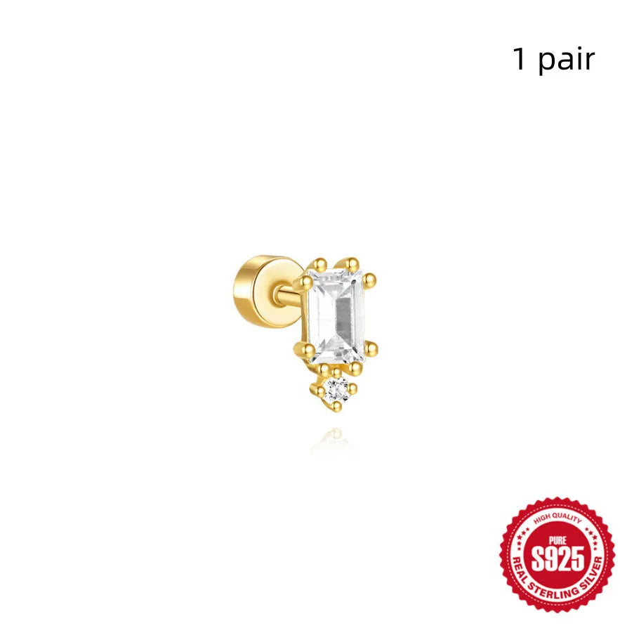 S925 sterling silver flat column thread ear bone stud in a gold plated finish.